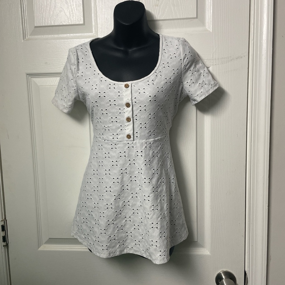 White Eyelet Button-Front Top
